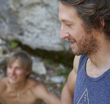 Portrait von zwei Kletterern am Schleierwasserfall