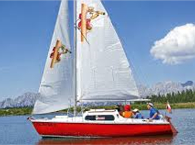 Sailing boat driving on the Jochstuben lake