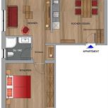 Apartment, shower, toilet, 1 bed room