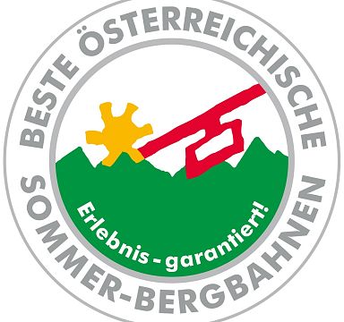 Logo showing mountains with a stylized sun and a red cable car, highlighting the Best Austrian Summer Cable Cars program promoting adventure.
