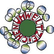 A circular logo with "UMWELT ZEICHEN" in red letters around a green center, surrounded by blue and green spheres.