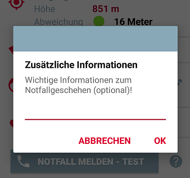 Mobile app screen with fields for "Additional Information" and buttons "Cancel" and "OK".