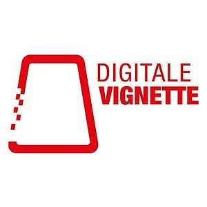 Logo der digitalen Vignette mit einem stilisierten, roten Vignettenrahmen und dem Text 'Digitale Vignette' in Rot.