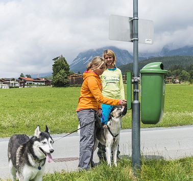 Zwei Personen mit zwei Hunden